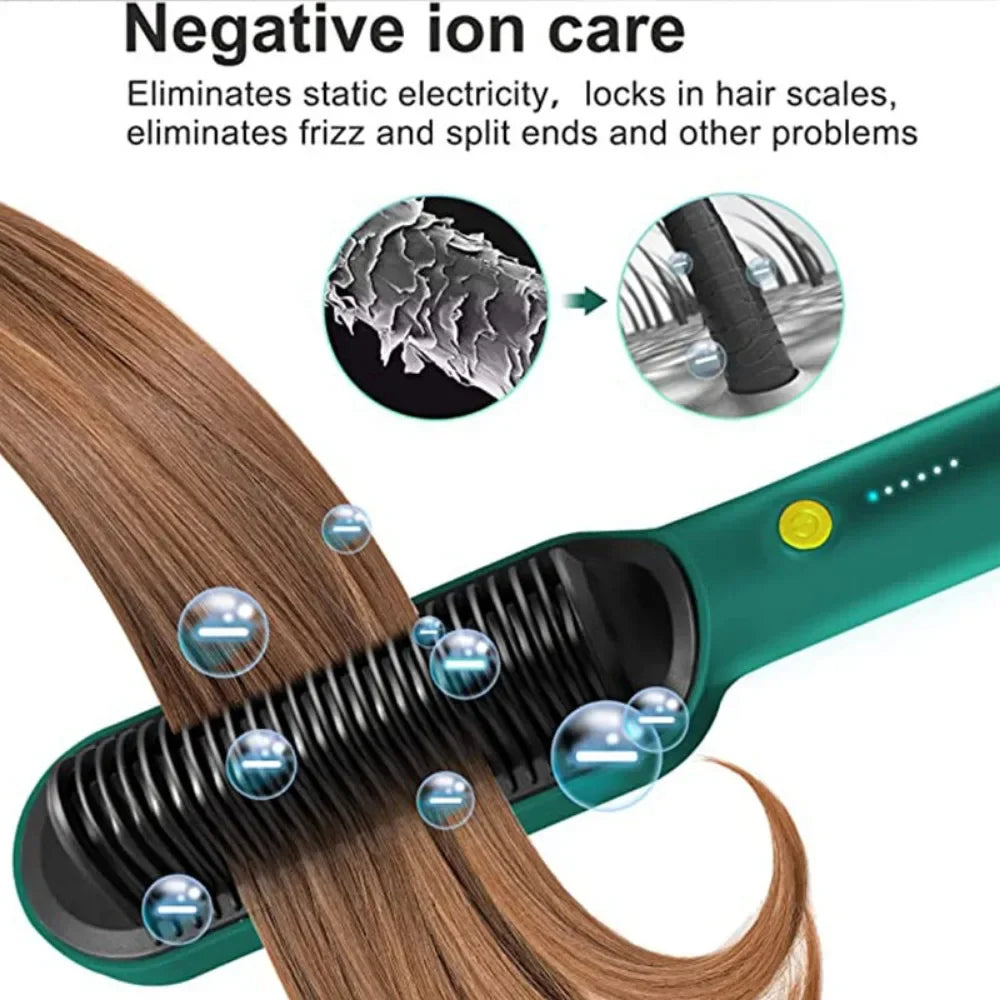 2-in-1 Hair Straightener Brush & Curling Comb – Fast Heating, Anti-Scald & Frizz-Free Styling Tool ✨