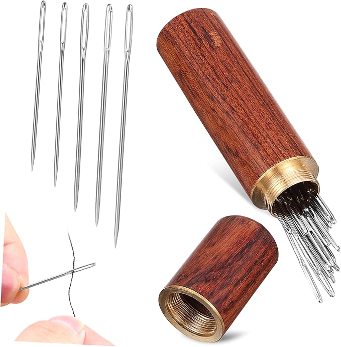 12Pcs Threading Needles with Wooden Case
