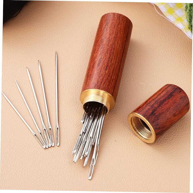 12Pcs Threading Needles with Wooden Case