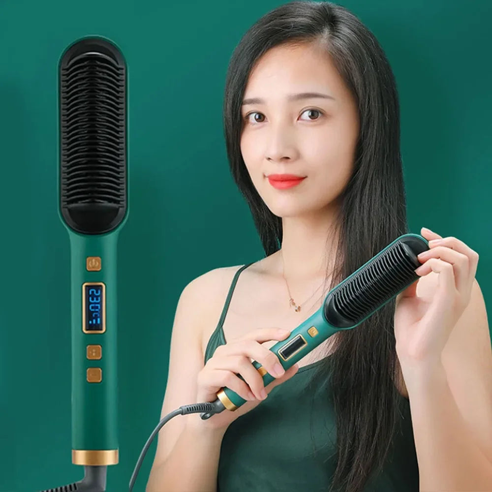 2-in-1 Hair Straightener Brush & Curling Comb – Fast Heating, Anti-Scald & Frizz-Free Styling Tool ✨