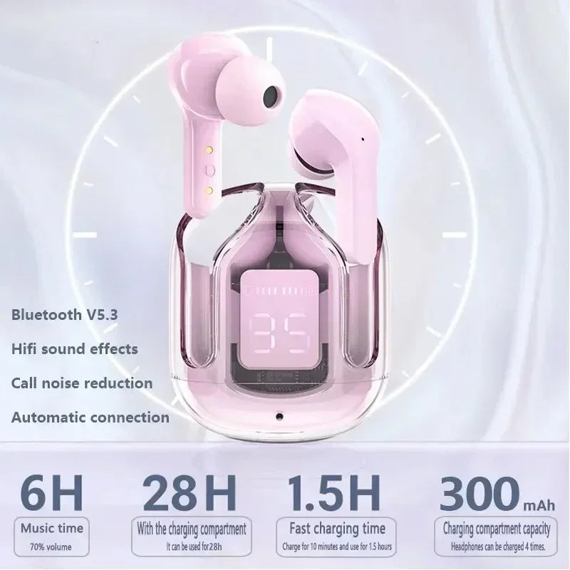 TWS Wireless Earphones – Noise Canceling, HiFi Stereo & Transparent Digital Case
